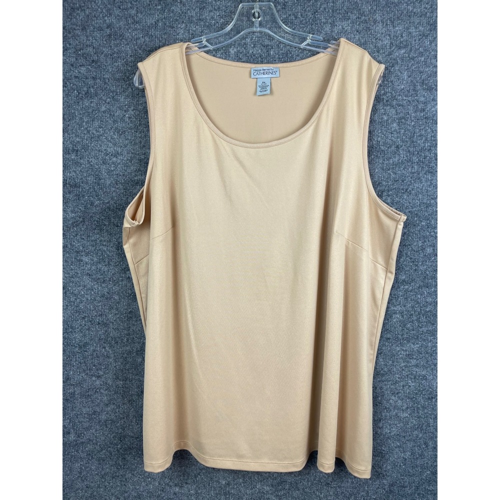 Maggie Barnes Catherines Tank Top Women 2X‎ Tan Sleeveless Shimmer Scoop